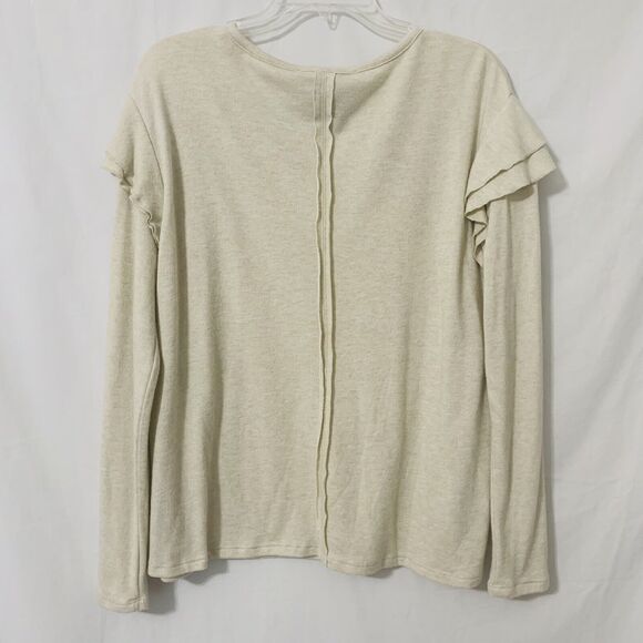 American Rag Cie Sweater Women Large Oatmeal Round Neck Ruffle Casual Boho Comfy - Picture 2 of 6